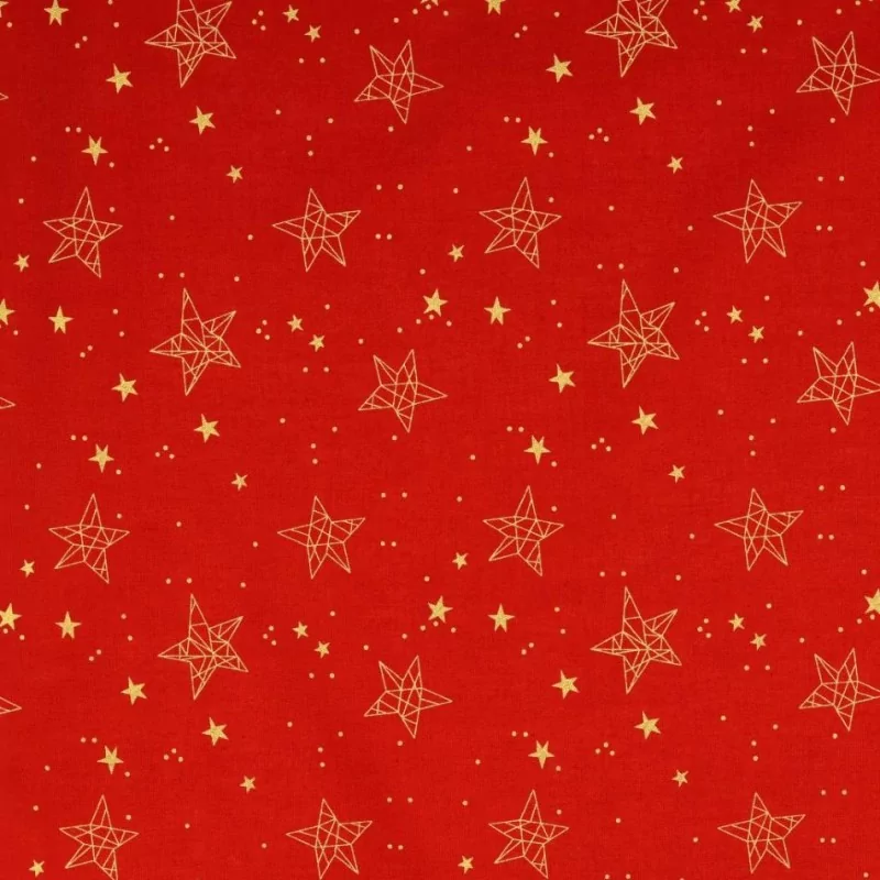 Fabric Cotton Gold stars Red Background | Wolf Fabrics