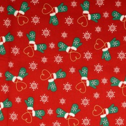 Fabric Cotton Christmas gloves Red Background | Wolf Fabrics
