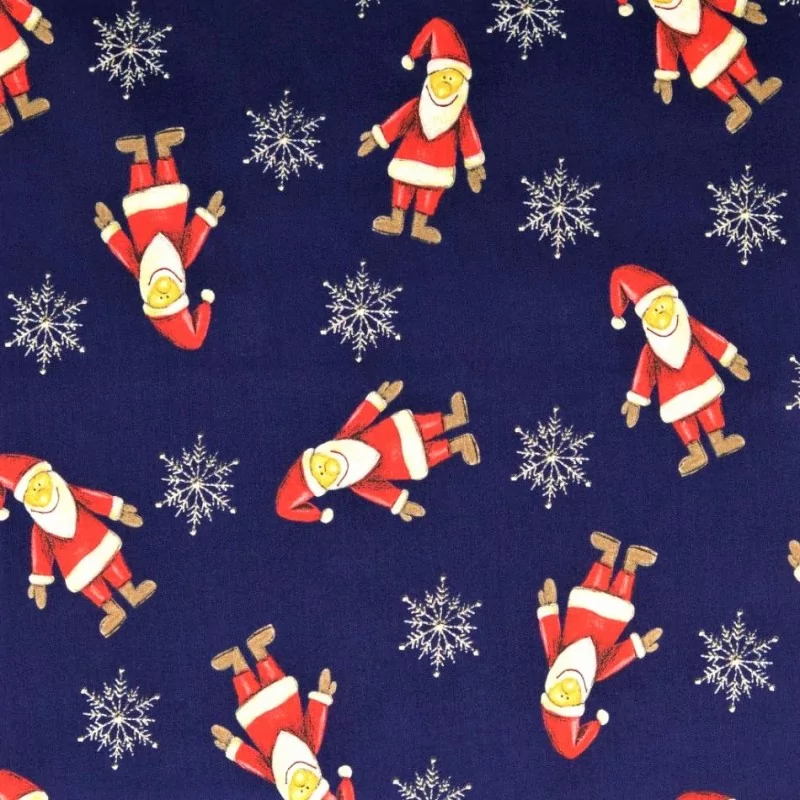 Fabric Cotton Santa Claus navy blue background | Wolf Fabrics
