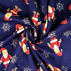 Fabric Cotton Santa Claus navy blue background | Wolf Fabrics