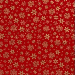 Cotton Fabric Golden Snowflakes Red Background | Wolf Fabrics