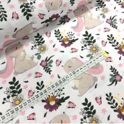 Rabbit cotton fabric in the flowers| Wolf Fabrics