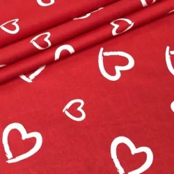 Cotton Fabric White hearts red background | Wolf Fabrics