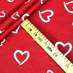 Cotton Fabric White hearts red background | Wolf Fabrics