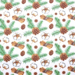 Christmas Fabric Cotton Flower Pinecone and Cinnamon | Wolf Fabrics