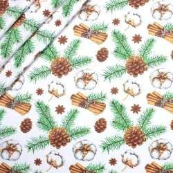 Christmas Fabric Cotton Flower Pinecone and Cinnamon | Wolf Fabrics