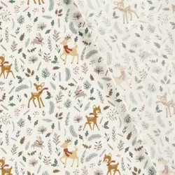 Fabric Cotton Doe Rabbit and Christmas Reindeer White background | Wolf Fabrics