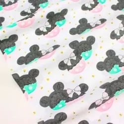 Cotton Fabric Minnie and Mickey Mouse Pink and Mint  | Wolf Fabrics