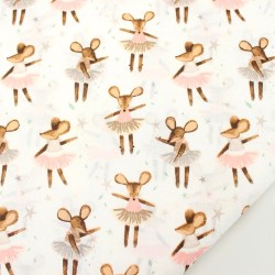 Fabric Cotton Dancing Mouse White Background | Wolf Fabrics