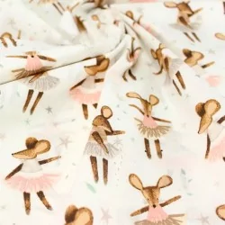 Fabric Cotton Dancing Mouse White Background | Wolf Fabrics