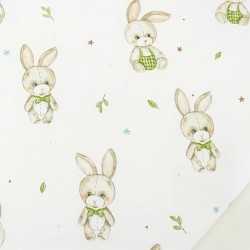 Fabric cotton Rabbit in Green Jumpsuit | Wolf Fabrics