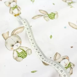 Fabric cotton Rabbit in Green Jumpsuit | Wolf Fabrics