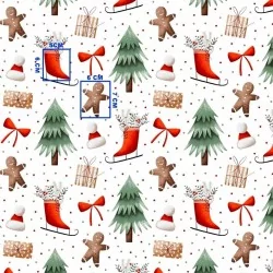Fabric Cotton Christmas tree and red skate | Wolf Fabrics