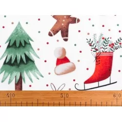 Fabric Cotton Christmas tree and red skate | Wolf Fabrics