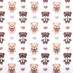 Fabric Cotton Beige Brown Teddy and Hearts | Wolf Fabrics