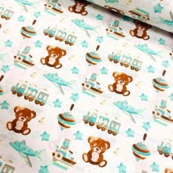 Fabric Cotton Teddy Train Plane Boat and Spinning Top | Wolf Fabrics