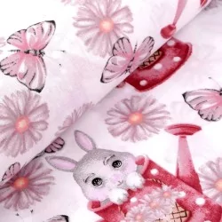 Fabric cotton Rabbit and Pink Watering Can | Wolf Fabrics