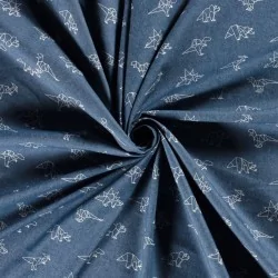 Fabric Jean light blue stretch origami dinosaurs  | Wolf Fabrics