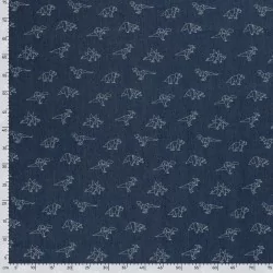 Fabric Dark blue Jean stretch origami dinosaurs  | Wolf Fabrics