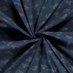 Fabric Dark blue Jean stretch origami dinosaurs  | Wolf Fabrics