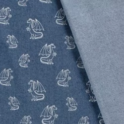Fabric Jean light blue stretch Dragons  | Wolf Fabrics