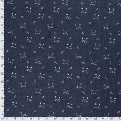Fabric Dark blue Jean stretch cats  | Wolf Fabrics