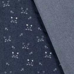 Fabric Dark blue Jean stretch cats  | Wolf Fabrics