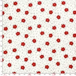 Fabric Cotton Christmas red star flower white background |  Wolf Fabrics