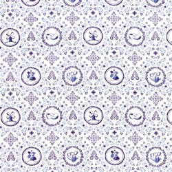 Fabric Cotton Delftware with blue and white Dutch motif | Wolf Fabrics
