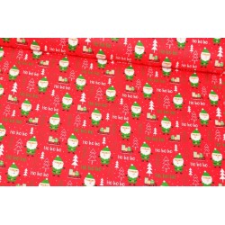 Fabric Cotton Green Santa Claus Ho ho ho | Wolf Fabrics