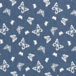 Fabric Jean light blue stretch printed butterflies  | Wolf Fabrics