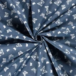 Fabric Jean light blue stretch printed butterflies  | Wolf Fabrics