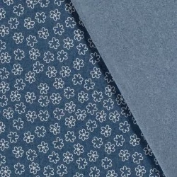 Fabric Jean light blue stretch printed white flowers  | Wolf Fabrics