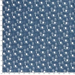 Fabric Jean light blue stretch printed Elephant Lion and Palm tree  | Wolf Fabrics