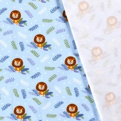 Fabric Jersey Cotton Little Lion  light sky-blue background| Wolf Fabrics