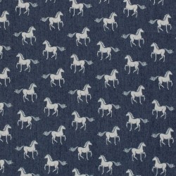 Fabric Dark blue Jean stretch horses | Wolf Fabrics