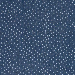 Fabric Jean light blue stretch printed Small hearts  | Wolf Fabrics
