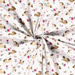 Fabric Jersey Cotton Horses and Flowers light gray background| Wolf Fabrics