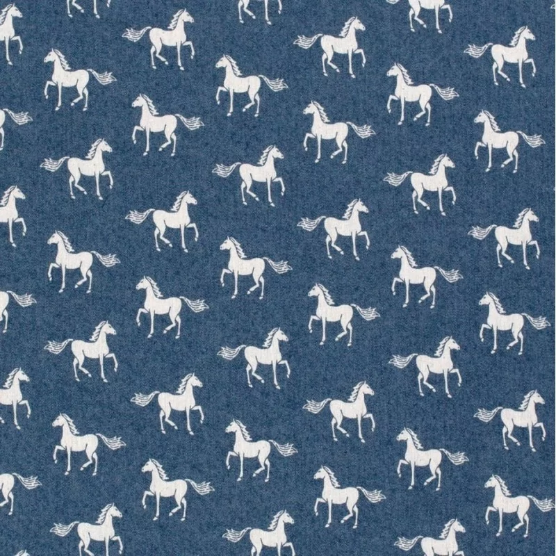Fabric light blue Jean stretch horses | Wolf Fabrics