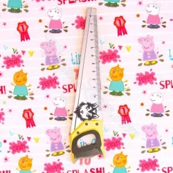 Fabric Cotton Peppa Pig and Candy Cat Pink background | Wolf Fabrics