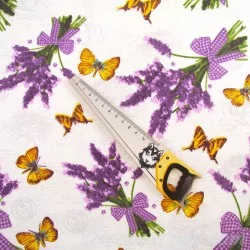 Fabric Cotton Lavender Bouquet and Butterfly | Wolf Fabrics