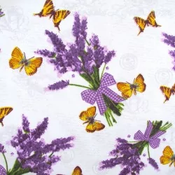 Fabric Cotton Lavender Bouquet and Butterfly | Wolf Fabrics