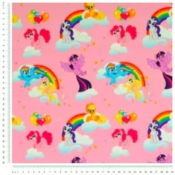 Fabric Jersey Cotton My Little Pony Pink Background | Wolf Fabrics