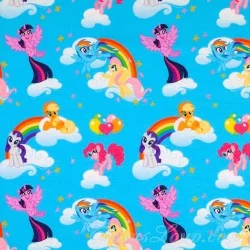 Fabric Jersey Cotton My Little Pony Turquoise Background | Wolf Fabrics