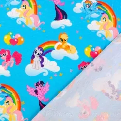 Fabric Jersey Cotton My Little Pony Turquoise Background | Wolf Fabrics