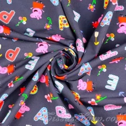 Fabric Jersey Cotton Peppa Pig Dark Grey Background | Wolf Fabrics
