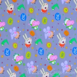Fabric Jersey Cotton Peppa Pig and Emilie Elephant Grey Background | Wolf Fabrics