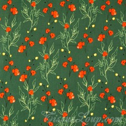 Fabric Cotton Poppies Green Background | Wolf Fabrics