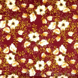 Fabric Cotton Philadelphus White Flowers Terracotta Background| Wolf Fabrics