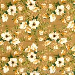 Fabric Cotton Philadelphus White Flowers Mustard Background| Wolf Fabrics